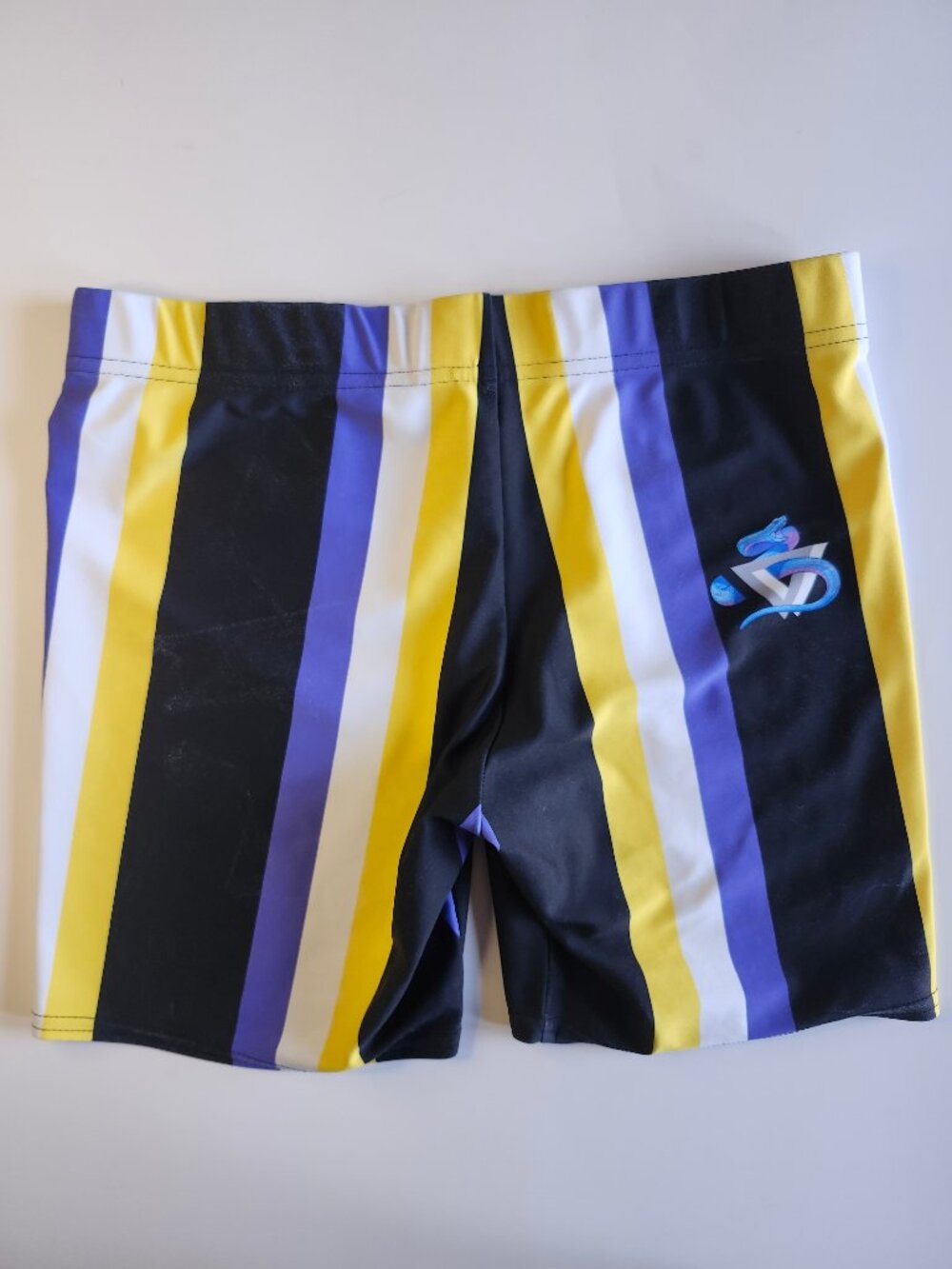 Striped Purple Yellow Black White Spandex Gym Workout Shorts